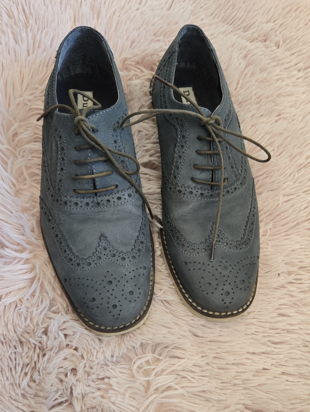 Dune Classic Blue Gray Wingtip Derby Shoes Men's Size 41